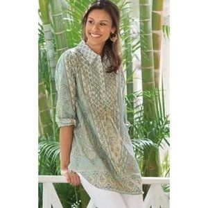 Soft Surroundings Tabitha Tunic Top Floral Paisley Green Pink Large